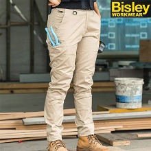 비즐리 여성바지 작업복 bisley BPL6015 미드 라이즈 스트레치 코튼 팬츠